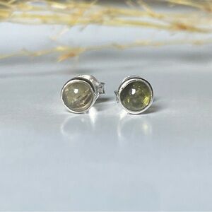 Natural Green Tourmaline Stud Earrings, 925Sterling Silver “ VIBES”